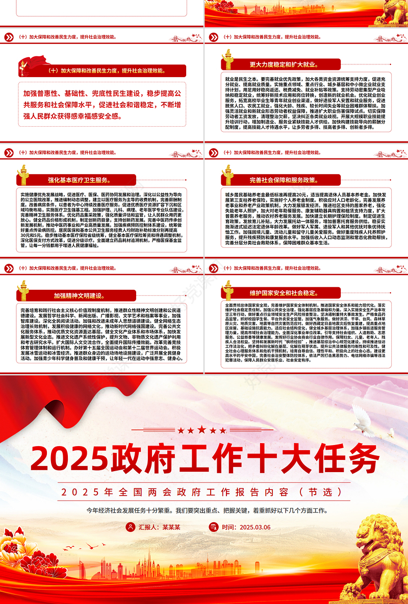 全国两会精神学习PPT2025政府工作十大任务专题课件