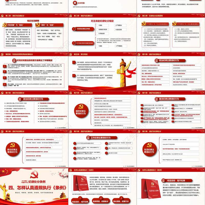 2019红色中国共产党处分条例PPT模板
