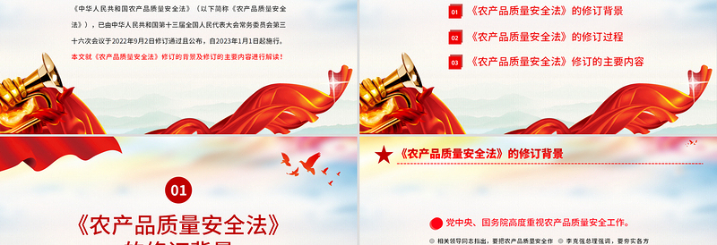 2022农产品质量安全法PPT红色党政风全面学习解读新修订《中华人民共和国农产品质量安全法》重点内容专题党课课件模板