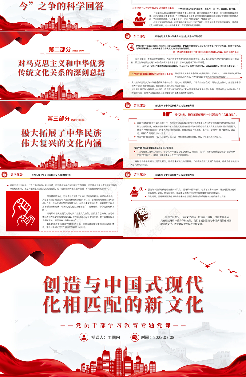 2023创造与中国式现代化相匹配的新文化PPT大气精美风党员干部学习教育专题党课课件