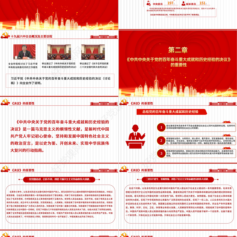 十九届六中全会有多重要PPT红色大气学习贯彻六中全会精神知识要点党课课件
