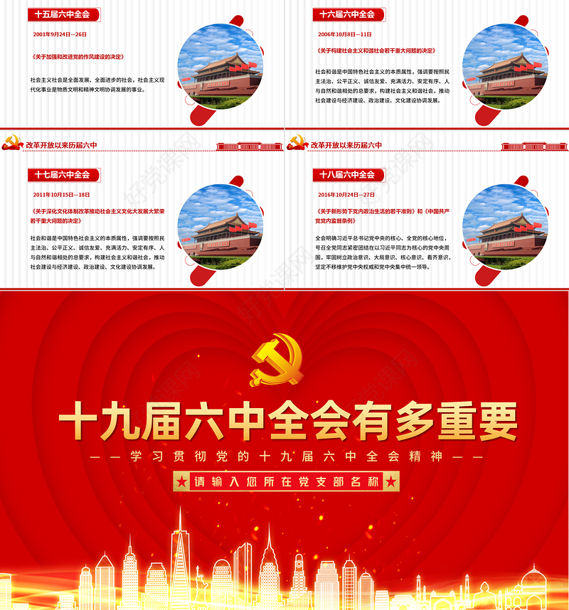 十九届六中全会有多重要PPT红色大气学习贯彻六中全会精神知识要点党课课件