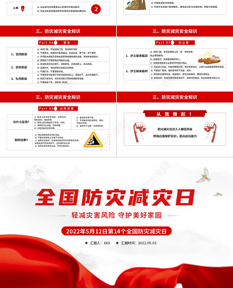 2022全国防灾减灾日PPT红色精美减轻灾害风险守护美好家园主题防灾减灾日专题课件模板
