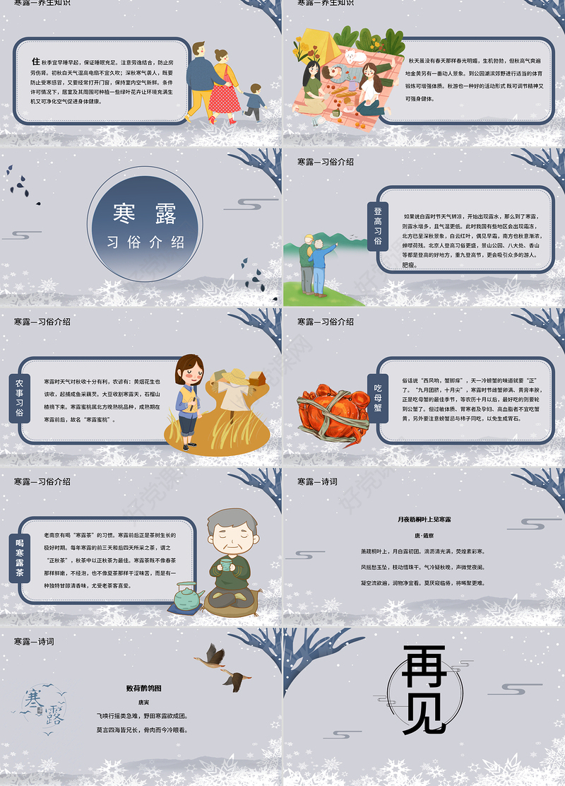 二十四节气之寒露灰白色简约PPT模板