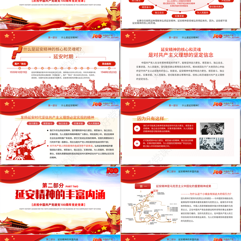 2021延安精神永放光芒PPT庆祝中国共产党成立100周年专题党史党课PPT模板