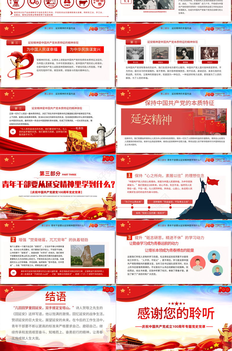 2021延安精神永放光芒PPT庆祝中国共产党成立100周年专题党史党课PPT模板