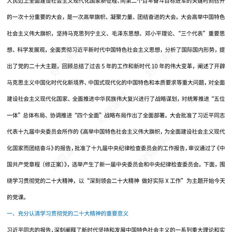 2023以党的大会精神为指引扎实做好实际工作PPT红色党政风学习贯彻宣传大会精神专题党课课件模板(讲稿)