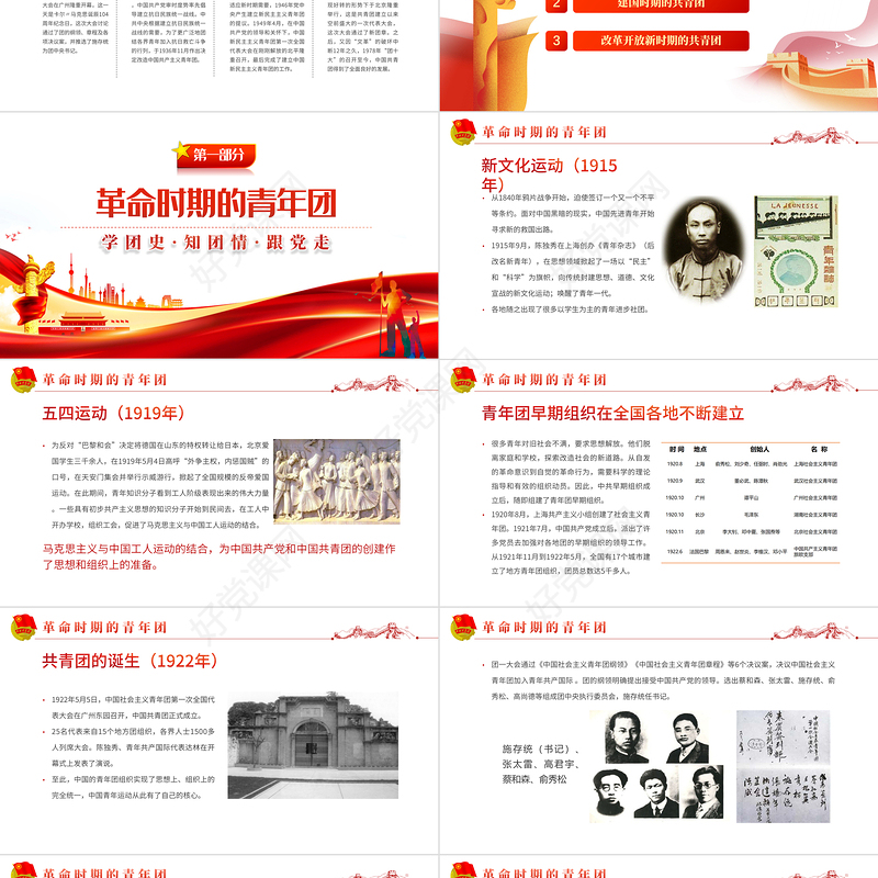 共青团简史团课PPT红色党政风庆建团百年学团史知识专题课件模板