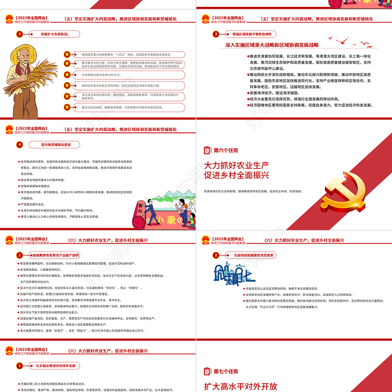 2022政府工作报告全文PPT红色大气深入学习贯彻全国两会精神党课课件
