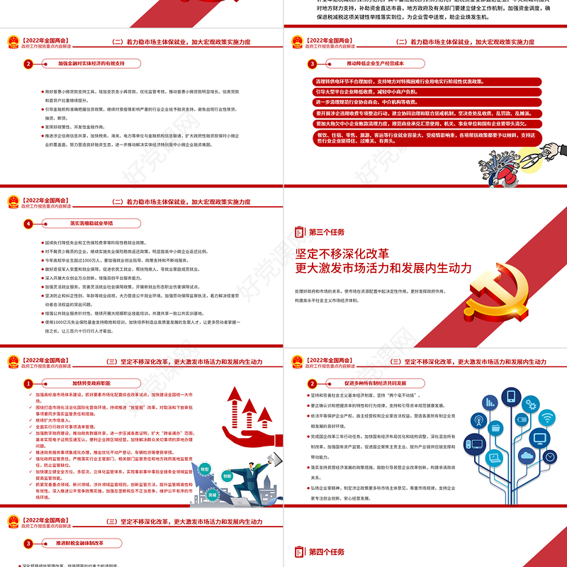 2022政府工作报告全文PPT红色大气深入学习贯彻全国两会精神党课课件