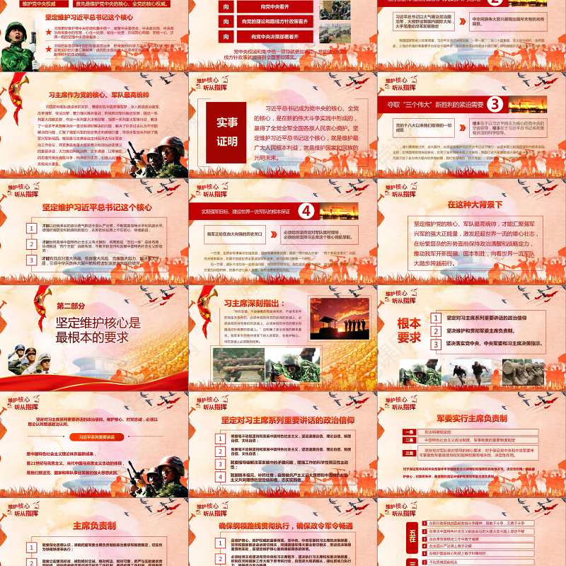 2019维护核心听党指挥部队军队主题教育PPT模板
