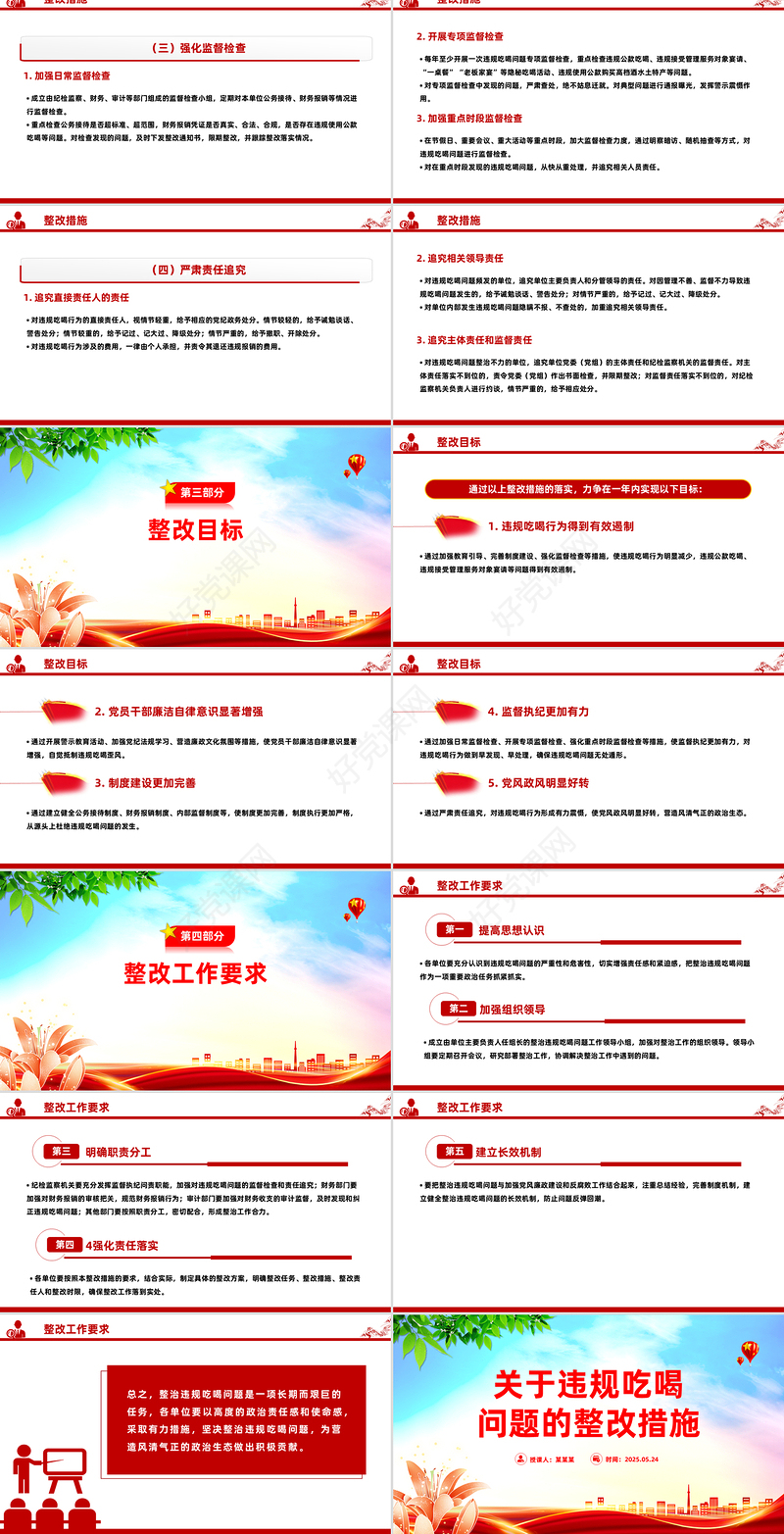 2025关于违规吃喝问题的整改措施PPT全面从严治党党课