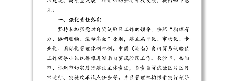 公文材料：湖南省人民政府关于加快推进中国（湖南）自由贸易试验区高质量发展的若干意见