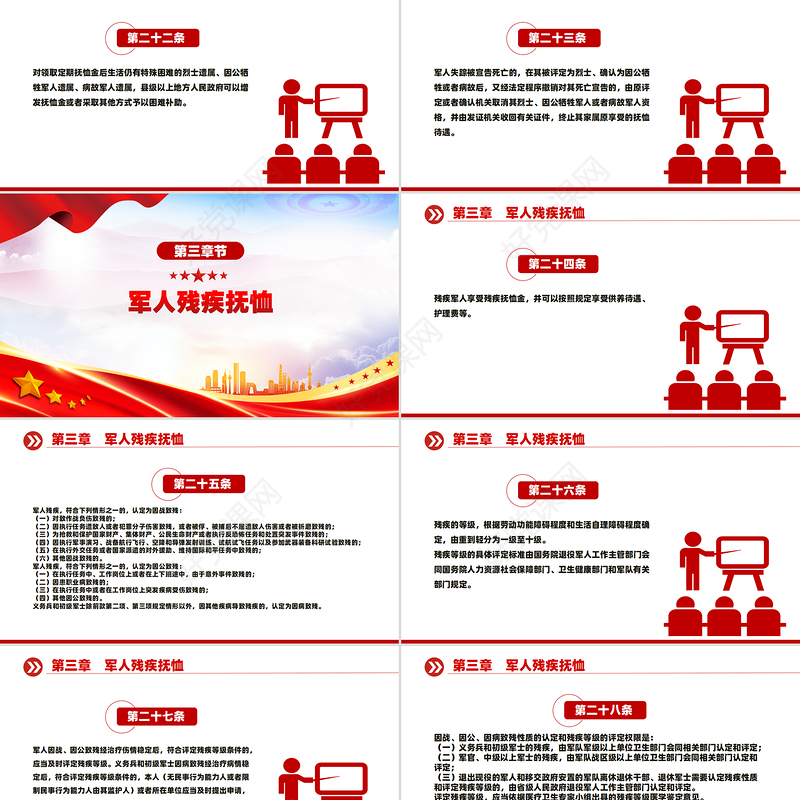 红色精美新版《军人抚恤优待条例》PPT课件