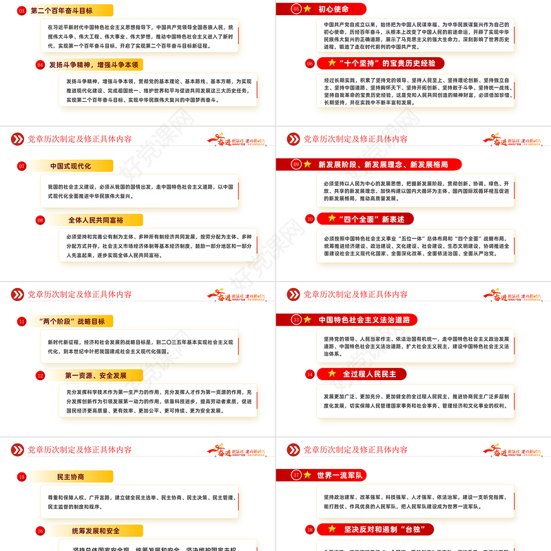 2022二十大党章的30个重要修改PPT红色精美党政风学习宣传贯彻党的二十大精神专题党课课件模板