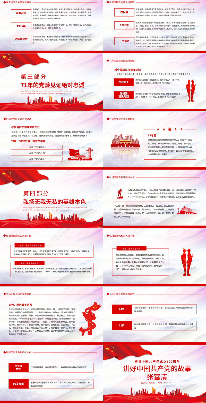 2021讲好中国共产党的故事之张富清PPT庆祝中国共产党成立100周年专题系列党课课件模板