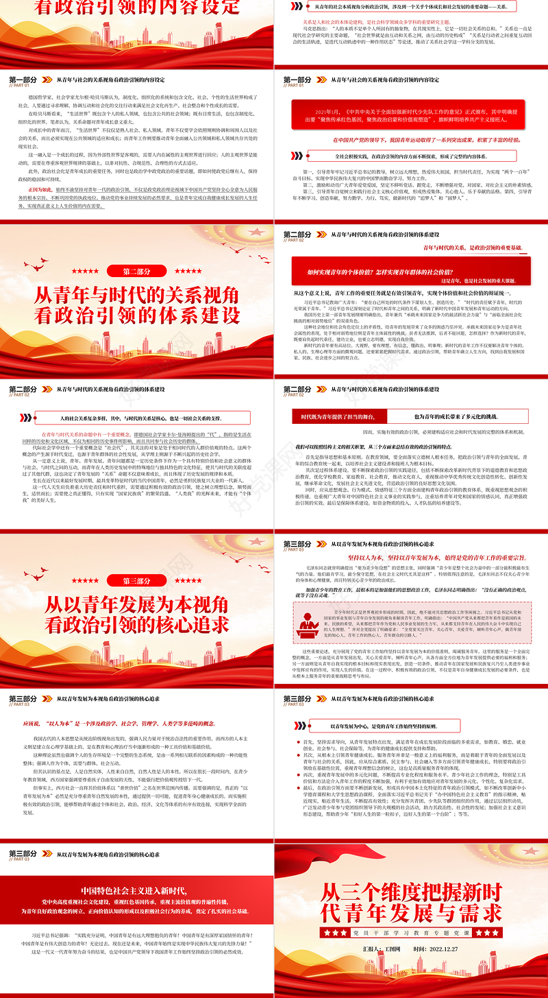 2022从三个维度把握新时代青年发展与需求PPT红色精美风党员干部学习教育专题党课党建课件