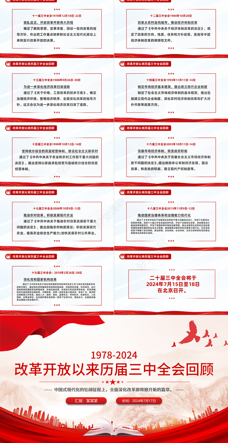 精美简洁改革开放以来历届三中全会回顾党史学习PPT课件