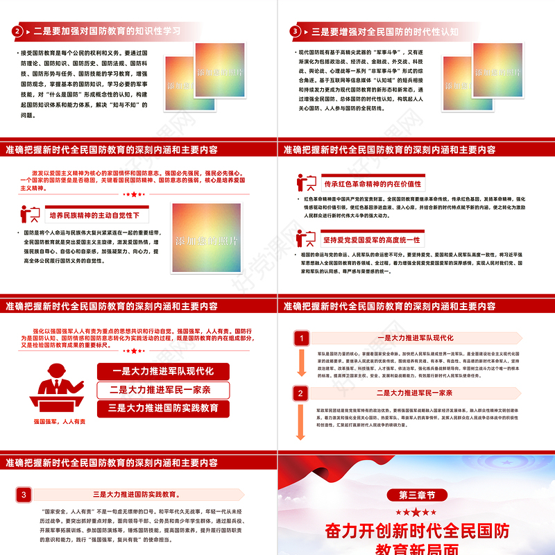加强和改进新时代全民国防教育PPT红色大气强化全民国防教育筑牢强国复兴支撑专题辅导课件
