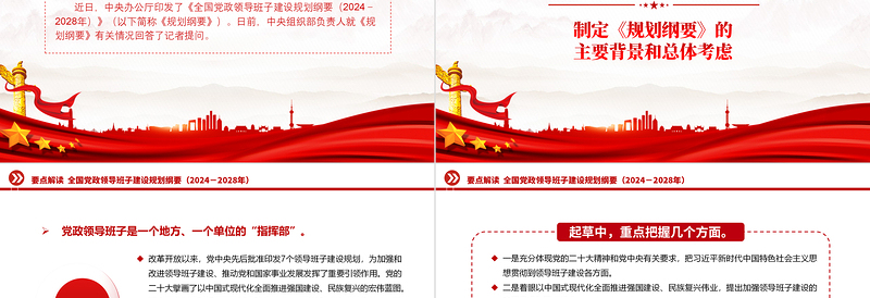 红色创意关于《全国党政领导班子建设规划纲要（2024－2028年）》要点PPT下载