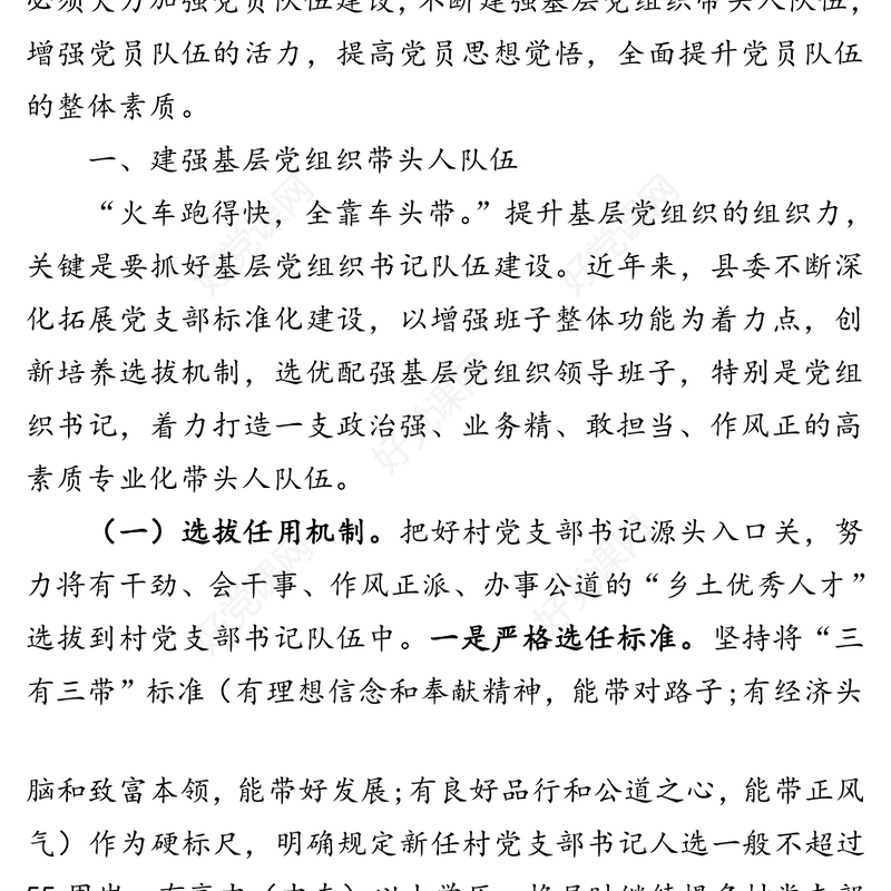 建强“四支力量”坚持先锋引领全面提升新时代党员队伍整体素质-县委组织部长经验交流发言