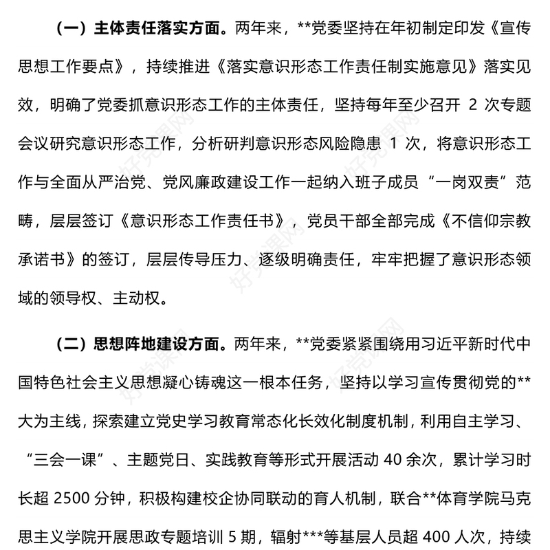 意识形态工作责任制履职情况自查报告工作汇报PPT模板(讲稿)