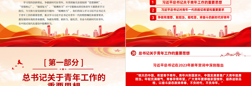 挺膺担当PPT大气精美团员和青年主题教育第四专题团支部学习指引团课模板下载