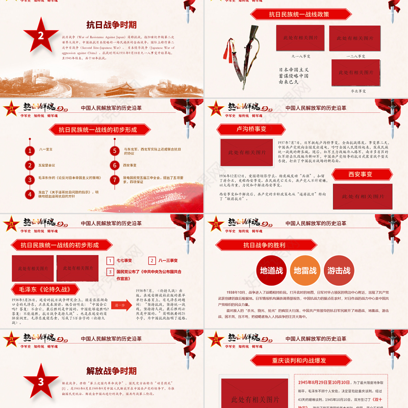 原创精细解读建军节中国人民解放军军史ppt模板-版权可商用