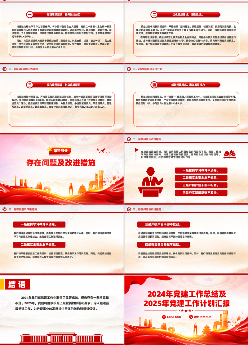 精品2024年党建工作总结及2025年党建工作计划汇报PPT模板下载