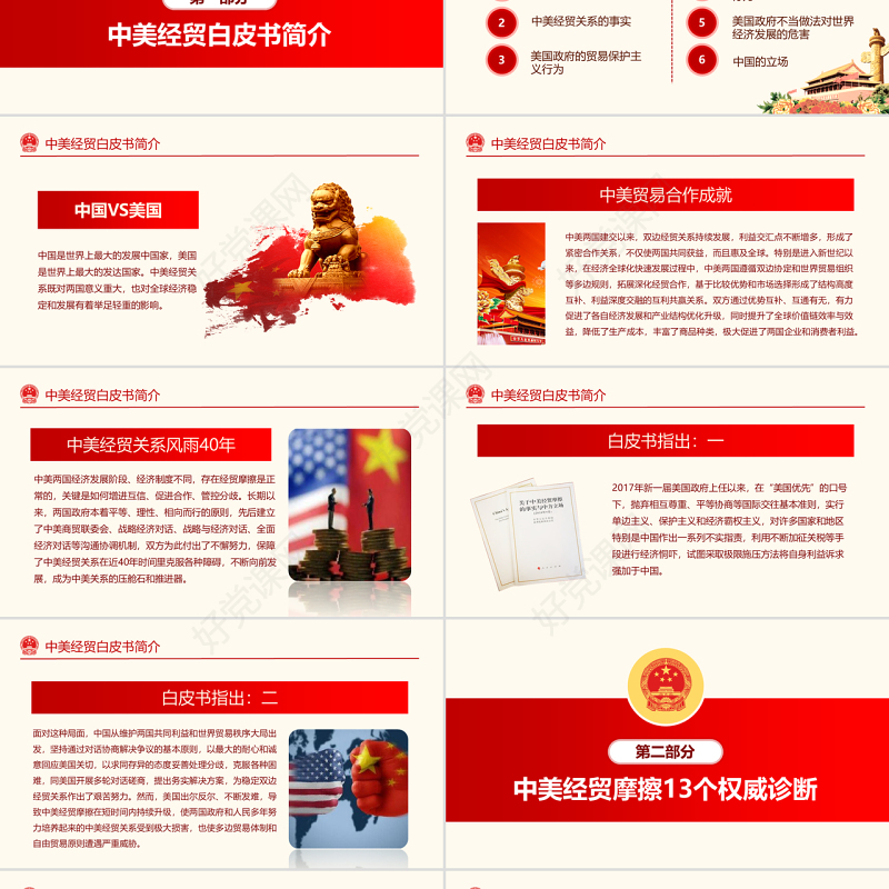 原创中美经贸摩擦白皮书中美贸易战PPT