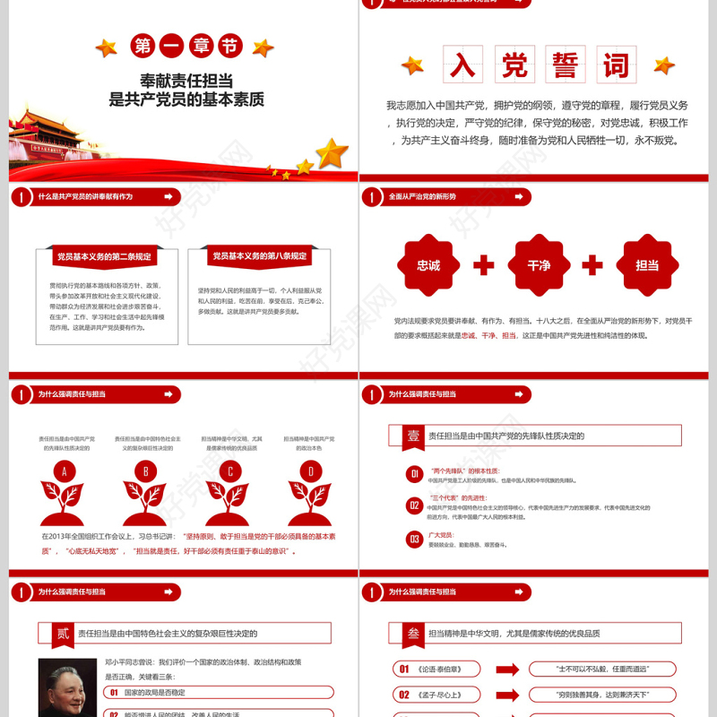 红色政党风格做合格党员通用PPT模板