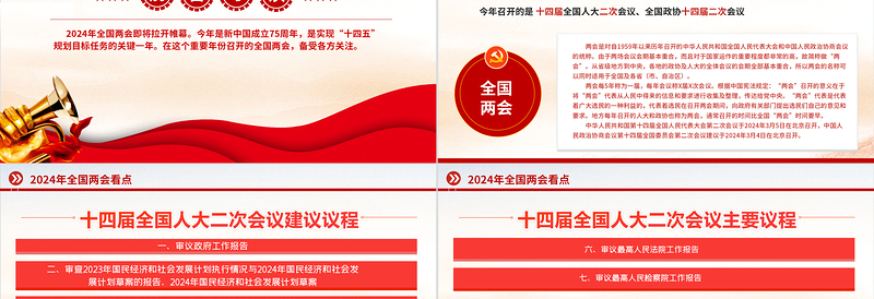 红色精美全国两会看点PPT党政风2024年两会哪些看点值得期待党课课件