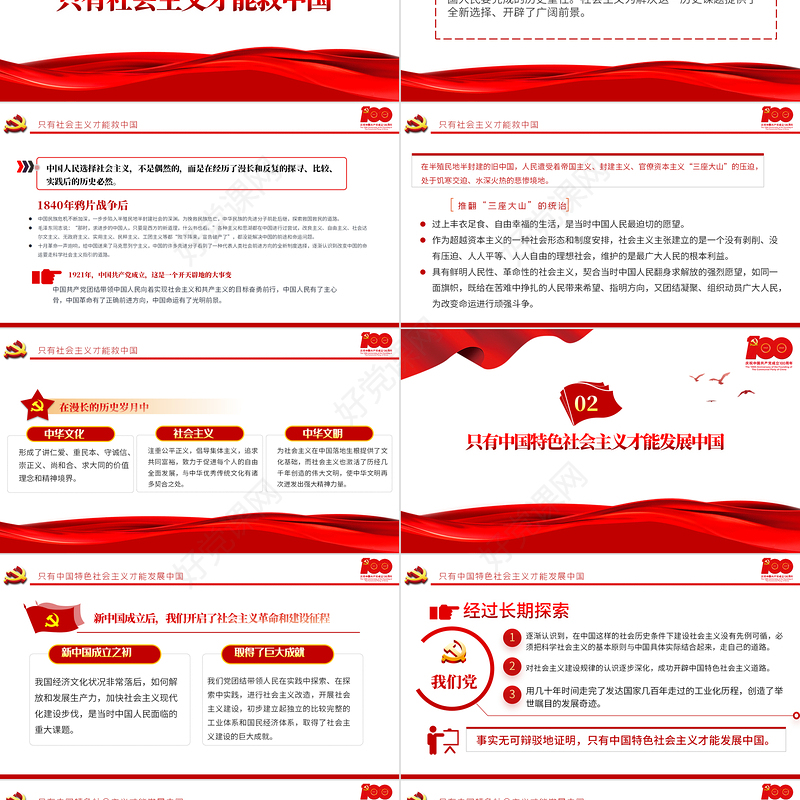 2021历史的结论人民的选择PPT简洁风建党100周年党史教育专题党课课件PPT模板-含讲稿