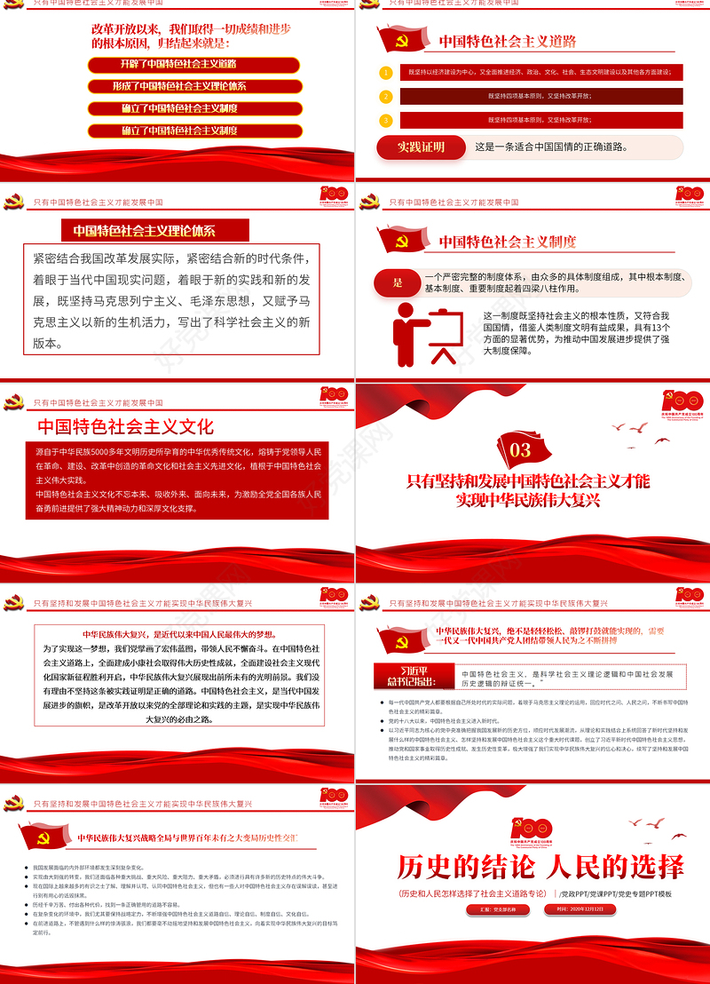 2021历史的结论人民的选择PPT简洁风建党100周年党史教育专题党课课件PPT模板-含讲稿