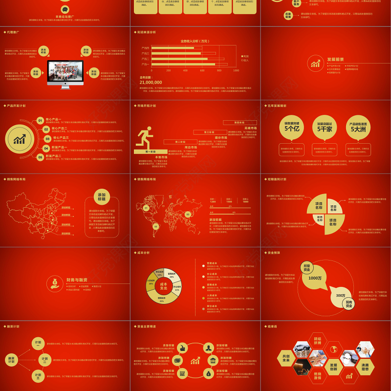 2019红金色大气商业计划书PPT模板