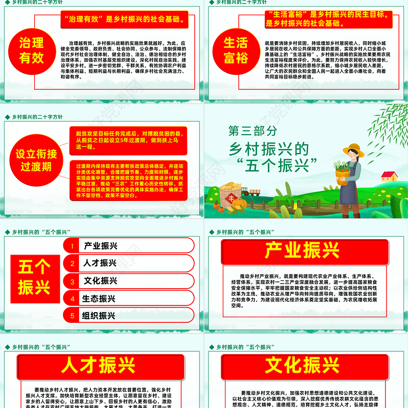 2022党建引领乡村振兴PPT中国风实施乡村振兴战略建设美丽新农村课件模板