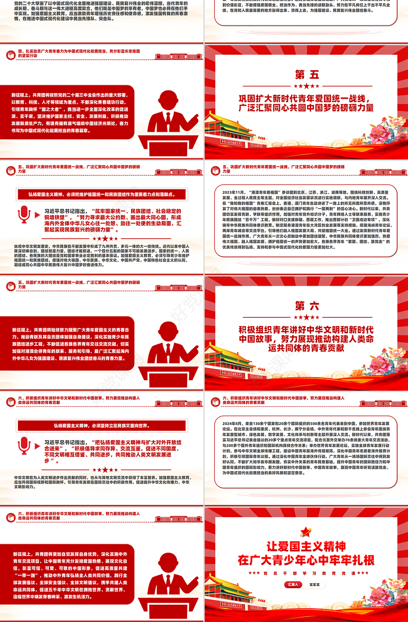 让爱国主义精神在广大青少年心中扎根PPT红色党建风党员干部学习教育党课