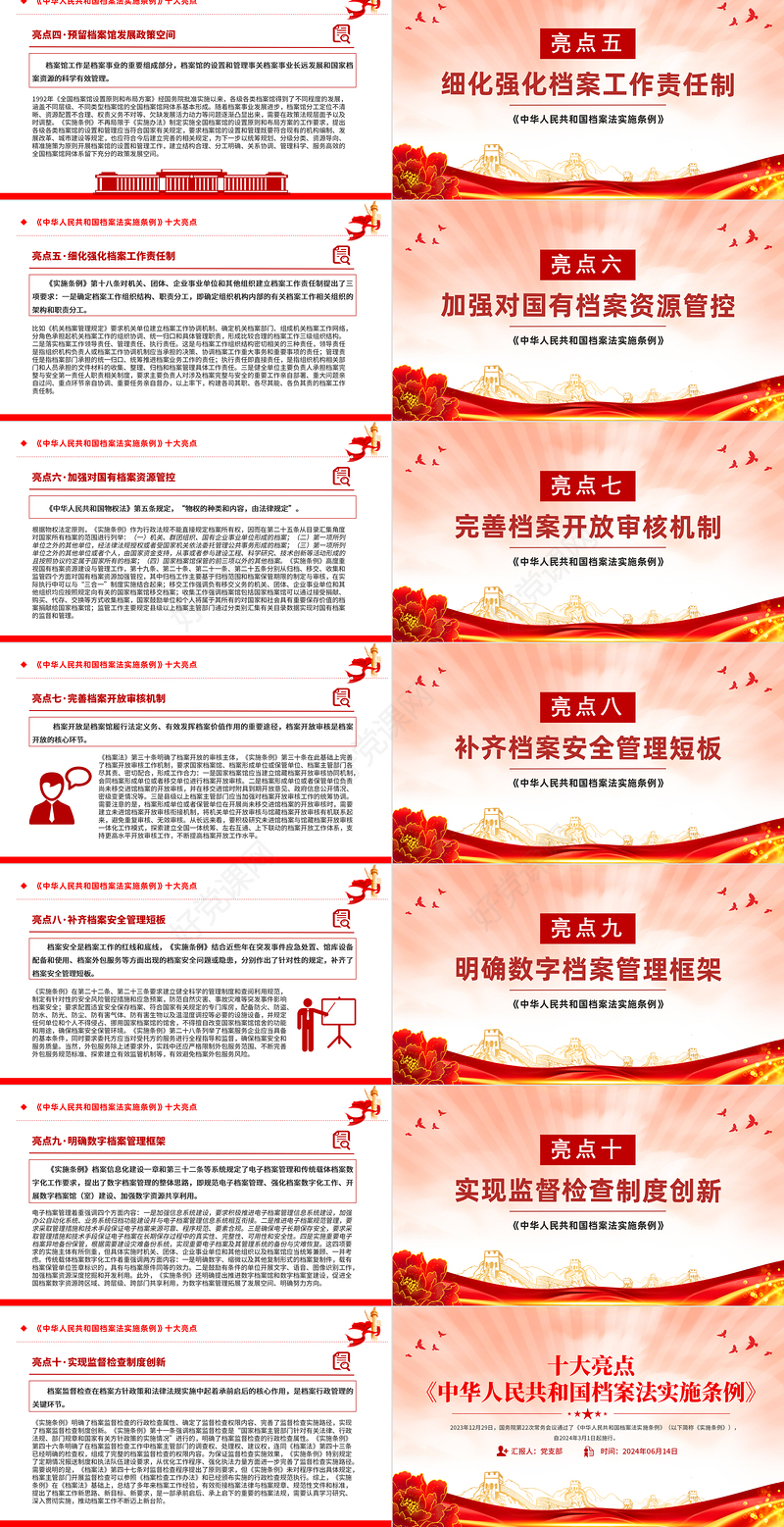 简洁精美《中华人民共和国档案法实施条例》十大亮点PPT下载