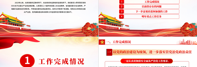 红色大气局纪委2023年监督责任履职情况报告PPT模板下载