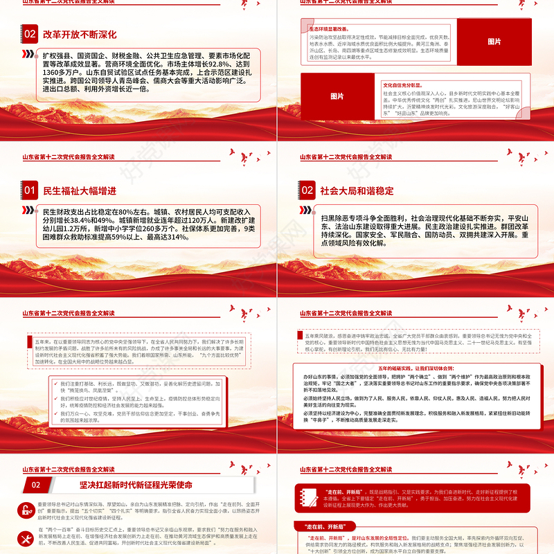 红色党建风中国共产党山东省第十二次代表大会专题党课PPT课件模板