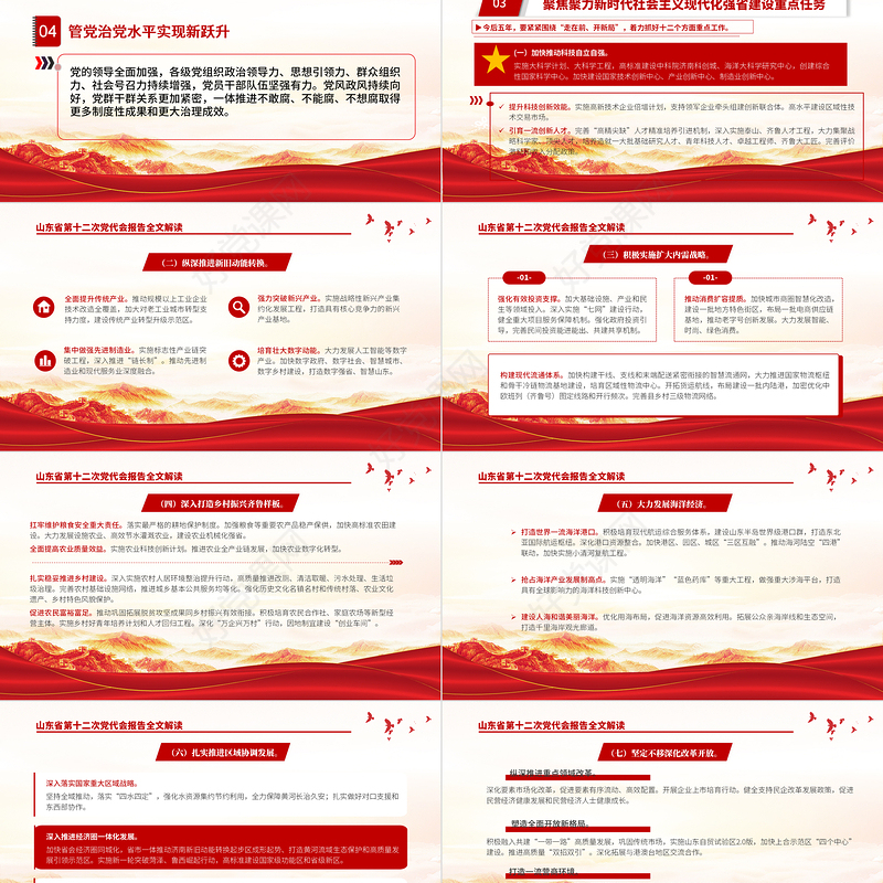 红色党建风中国共产党山东省第十二次代表大会专题党课PPT课件模板