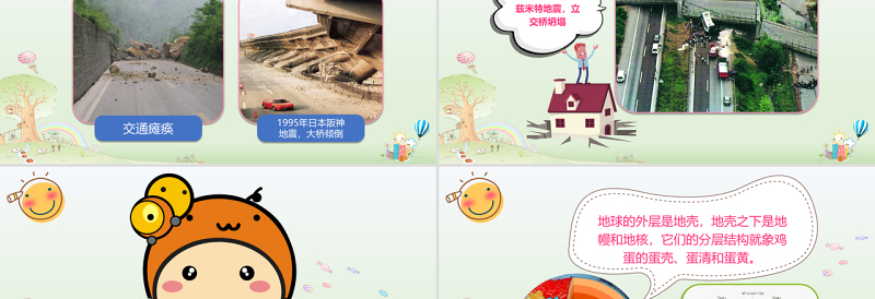 清新可爱防震减灾应急知识宣传活动PPT模板