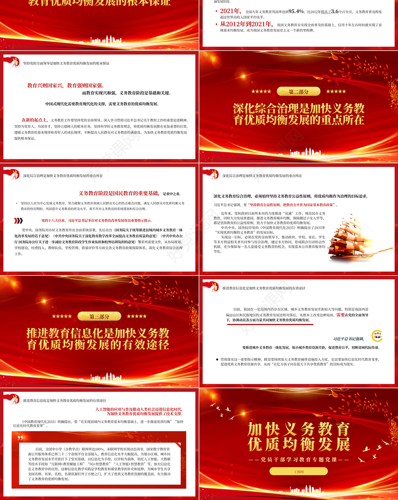 2023加快义务教育优质均衡发展PPT大气精美风党员干部学习教育专题党课课件