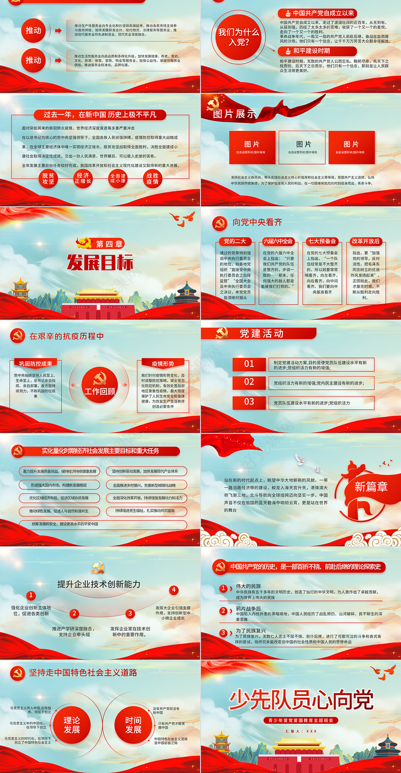 2022少先队员心向党PPT精品国潮风中小学生学党史红领巾心向党专题党课课件