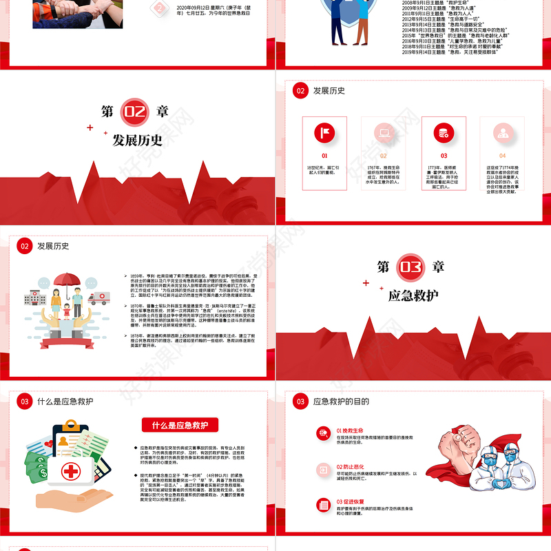2022世界急救日主题PPT简约清新急救日专用PPT