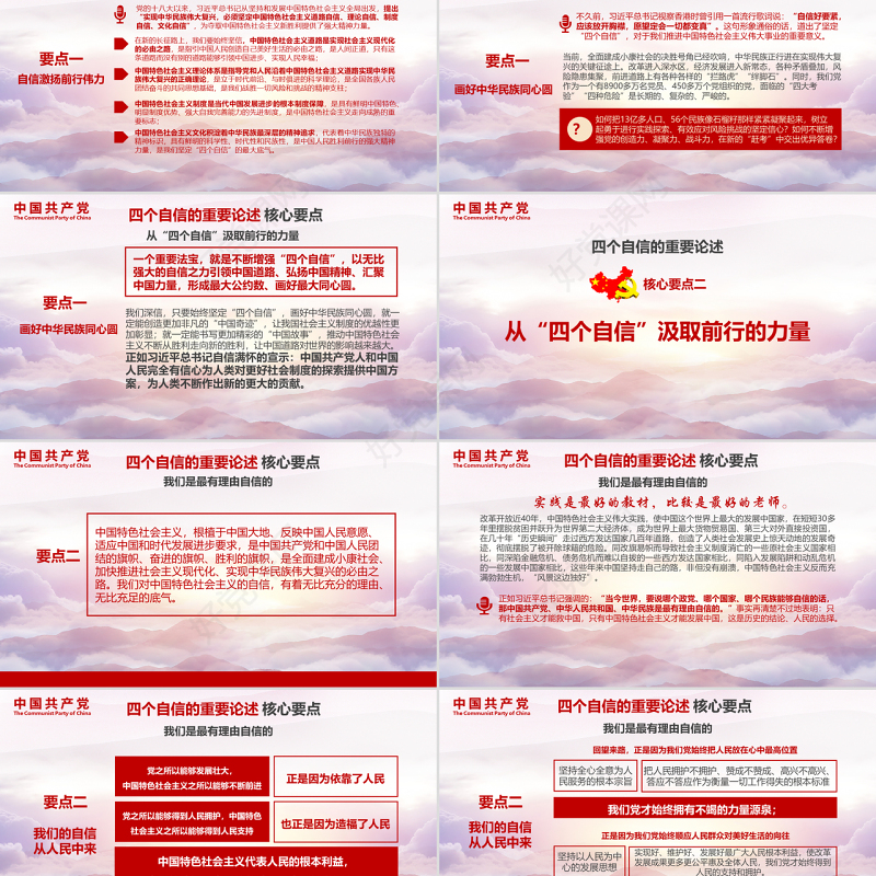 红色大气主题风格党课四个自信PPT模板
