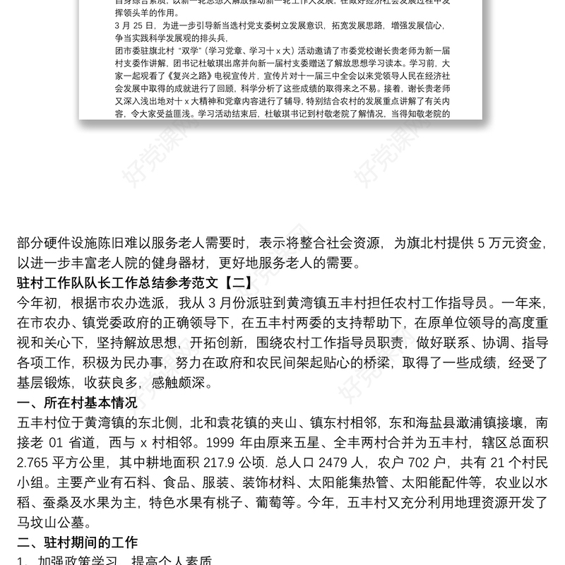 驻村工作队队长工作总结参考范文