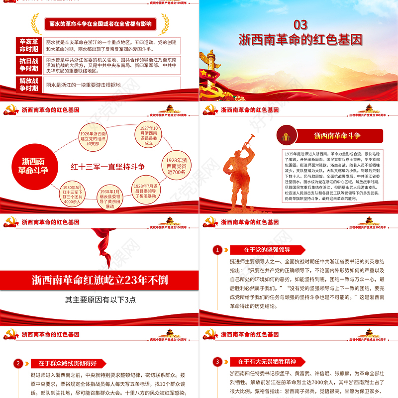 2021弘扬浙西南革命精神PPT学党史悟思想办实事开新局红色精神系列党课学习教育PPT模板