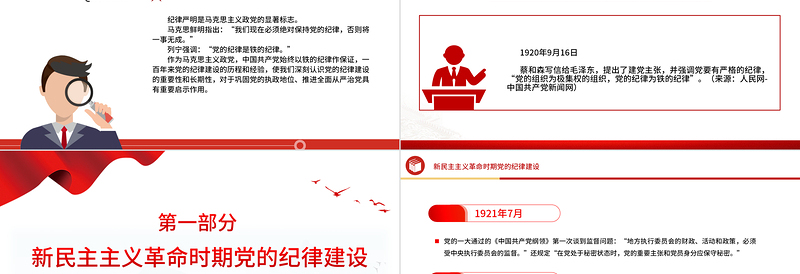 大气简洁党的纪律建设百年历程党纪学习教育微党课PPT