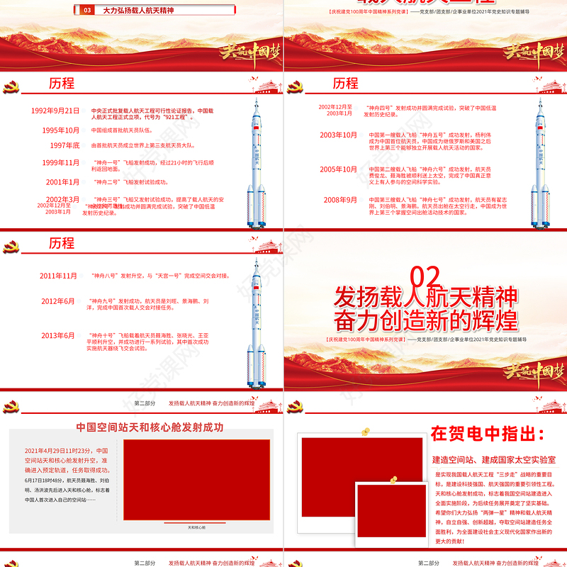 弘扬载人航天精神PPT弘扬革命传统赓续红色血脉凝聚奋进力量中国精神谱系专题讲座党课